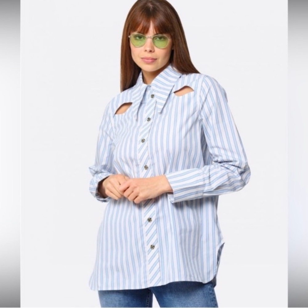 Ganni striped cut out top